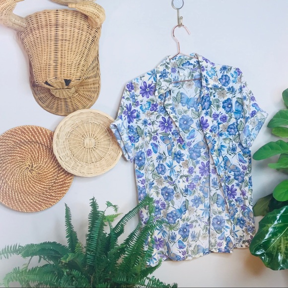 vtg retro 90s floral Hawaii Button Up Popover - Picture 4 of 4